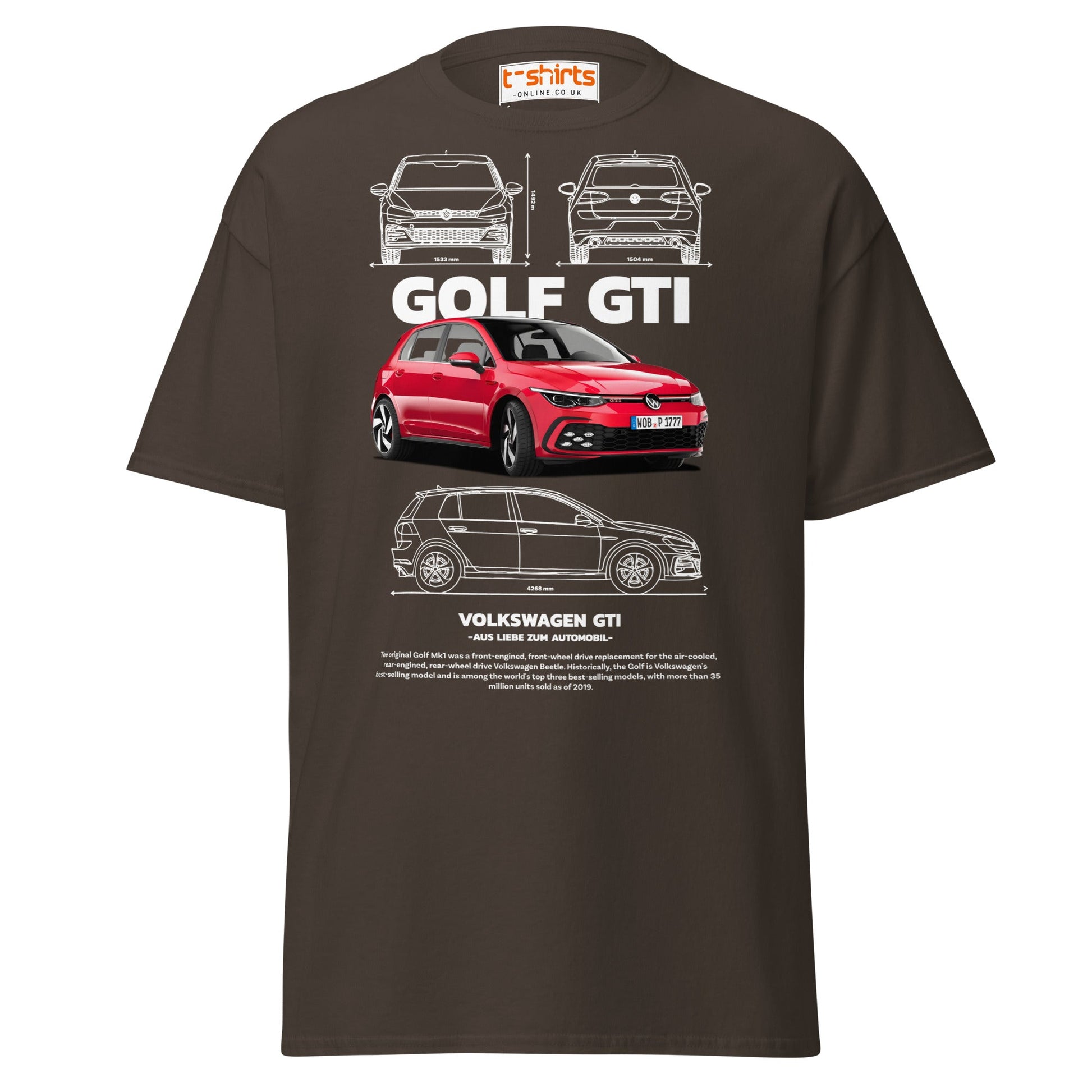 Volkswagen Golf GTI T-Shirt | Hot Hatch Car Tee - Dark Chocolate - T-Shirts Online