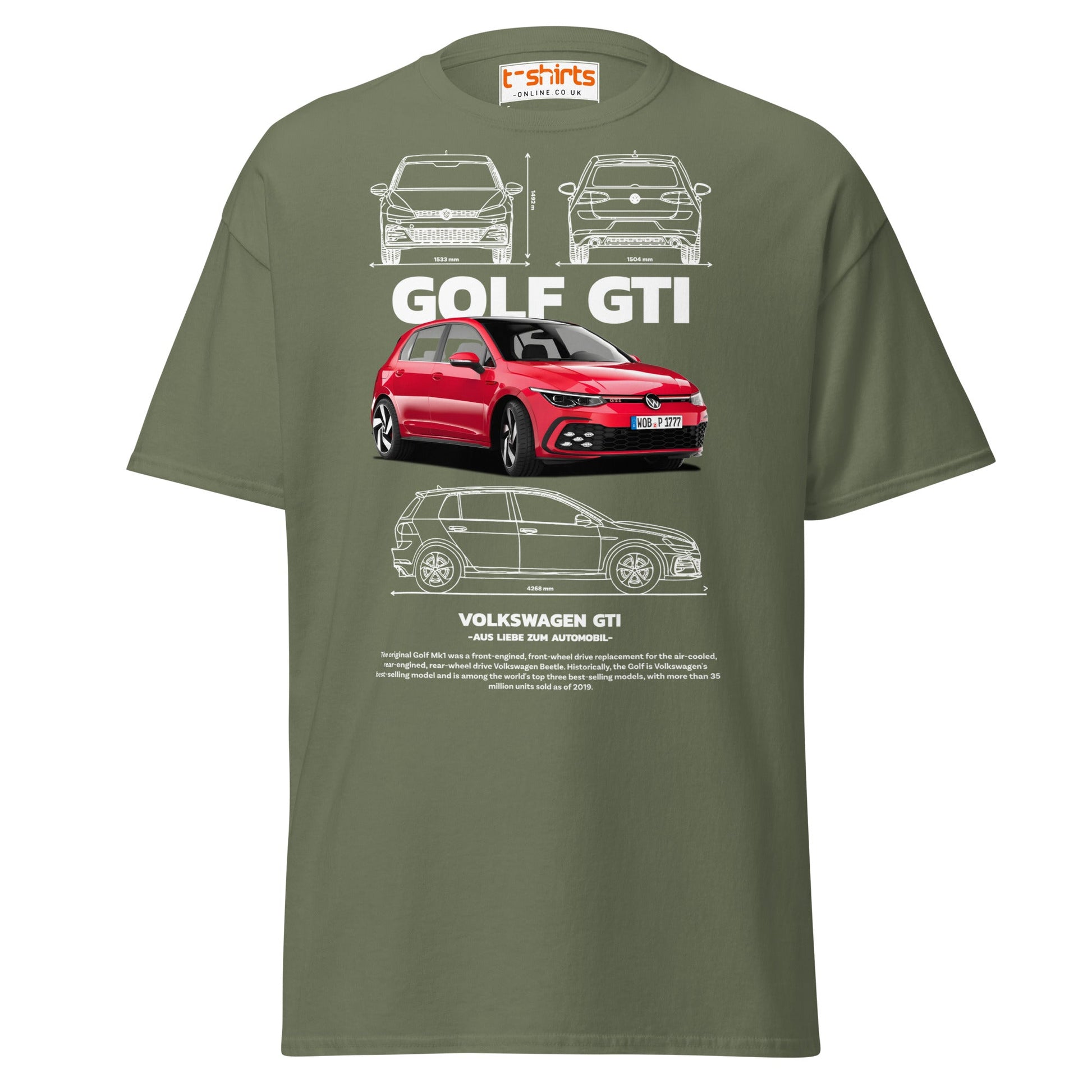 Volkswagen Golf GTI T-Shirt | Hot Hatch Car Tee - Military Green - T-Shirts Online