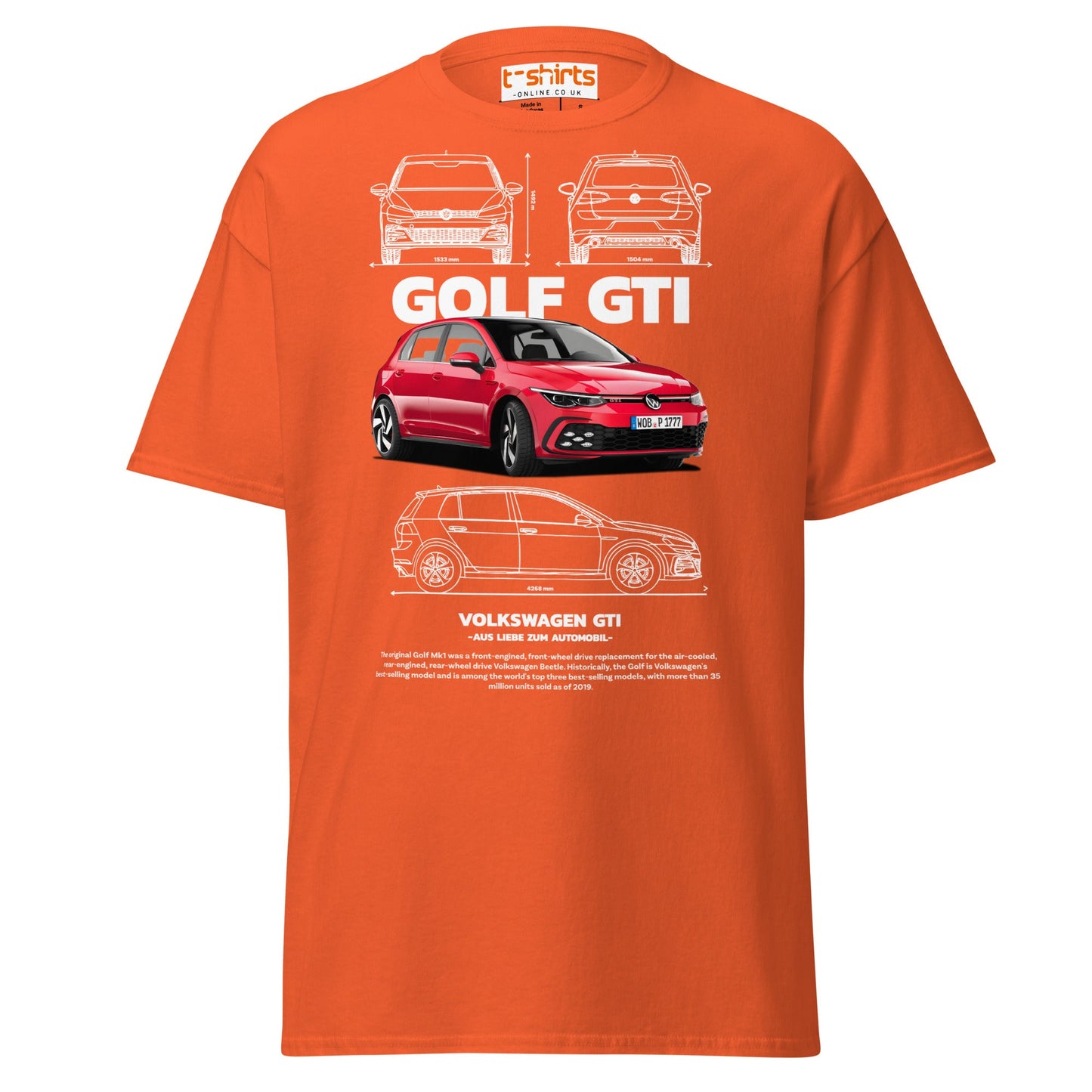 Volkswagen Golf GTI T-Shirt | Hot Hatch Car Tee - Orange - T-Shirts Online