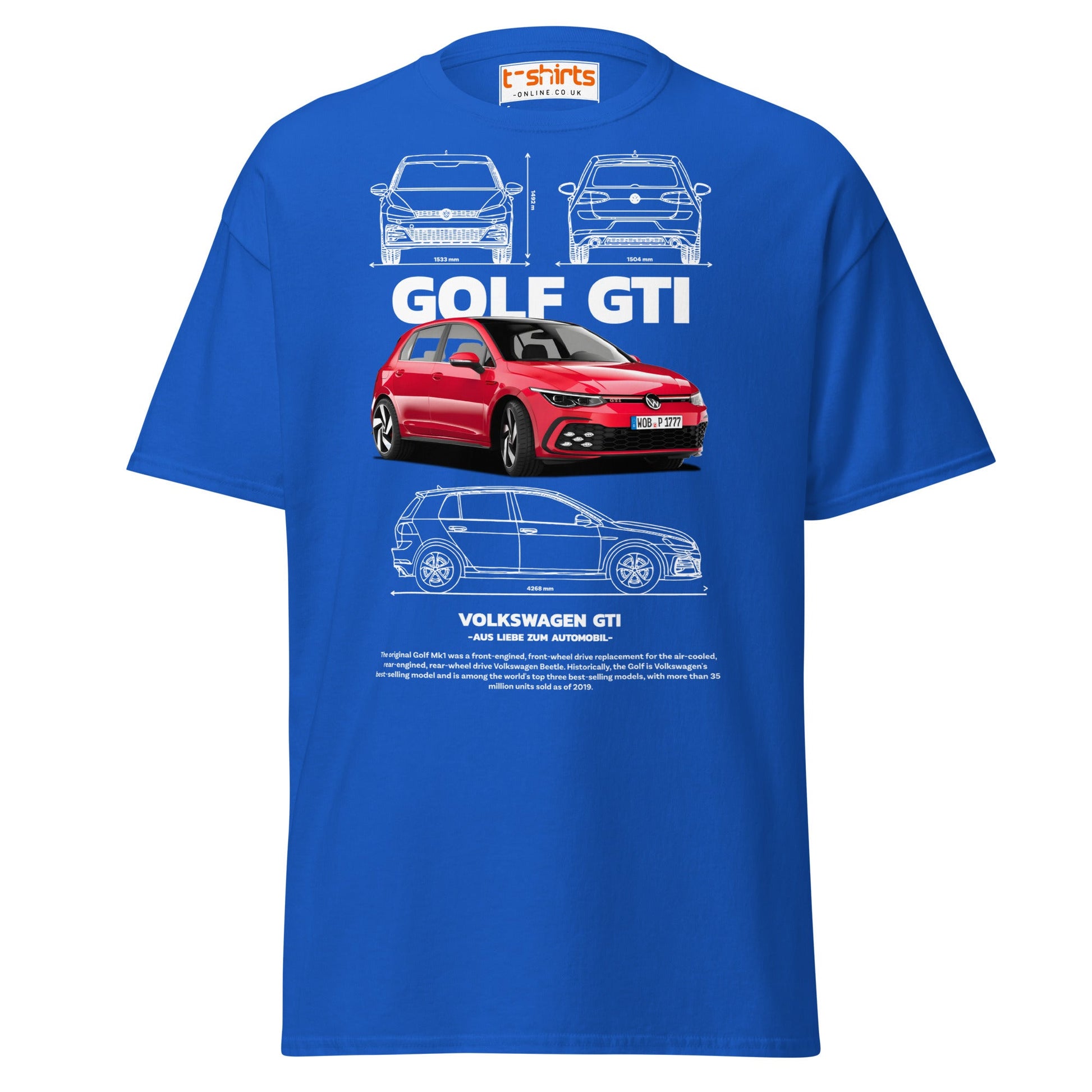 Volkswagen Golf GTI T-Shirt | Hot Hatch Car Tee - Royal - T-Shirts Online