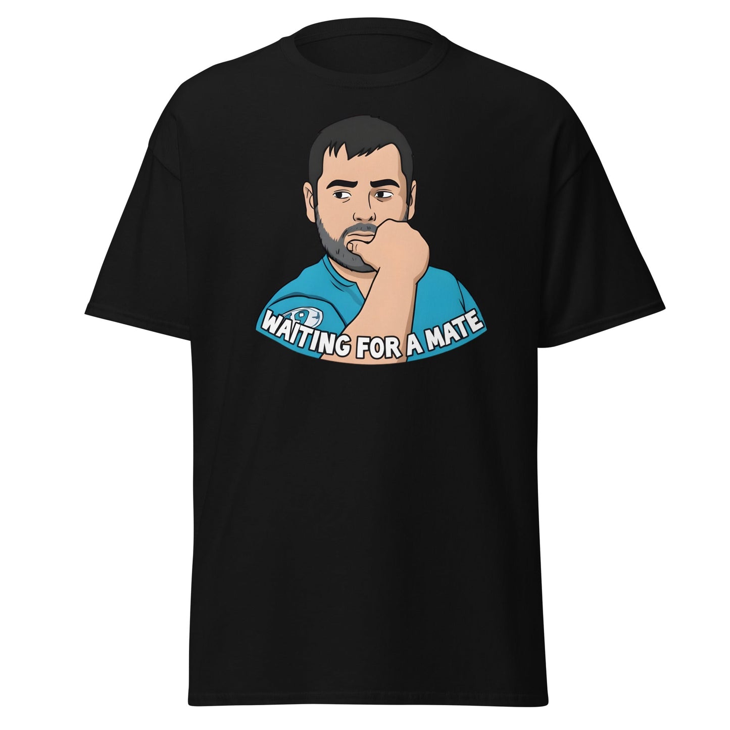 Waiting for a Mate T-Shirt Funny Single Guy Cartoon - Black - T-Shirts Online