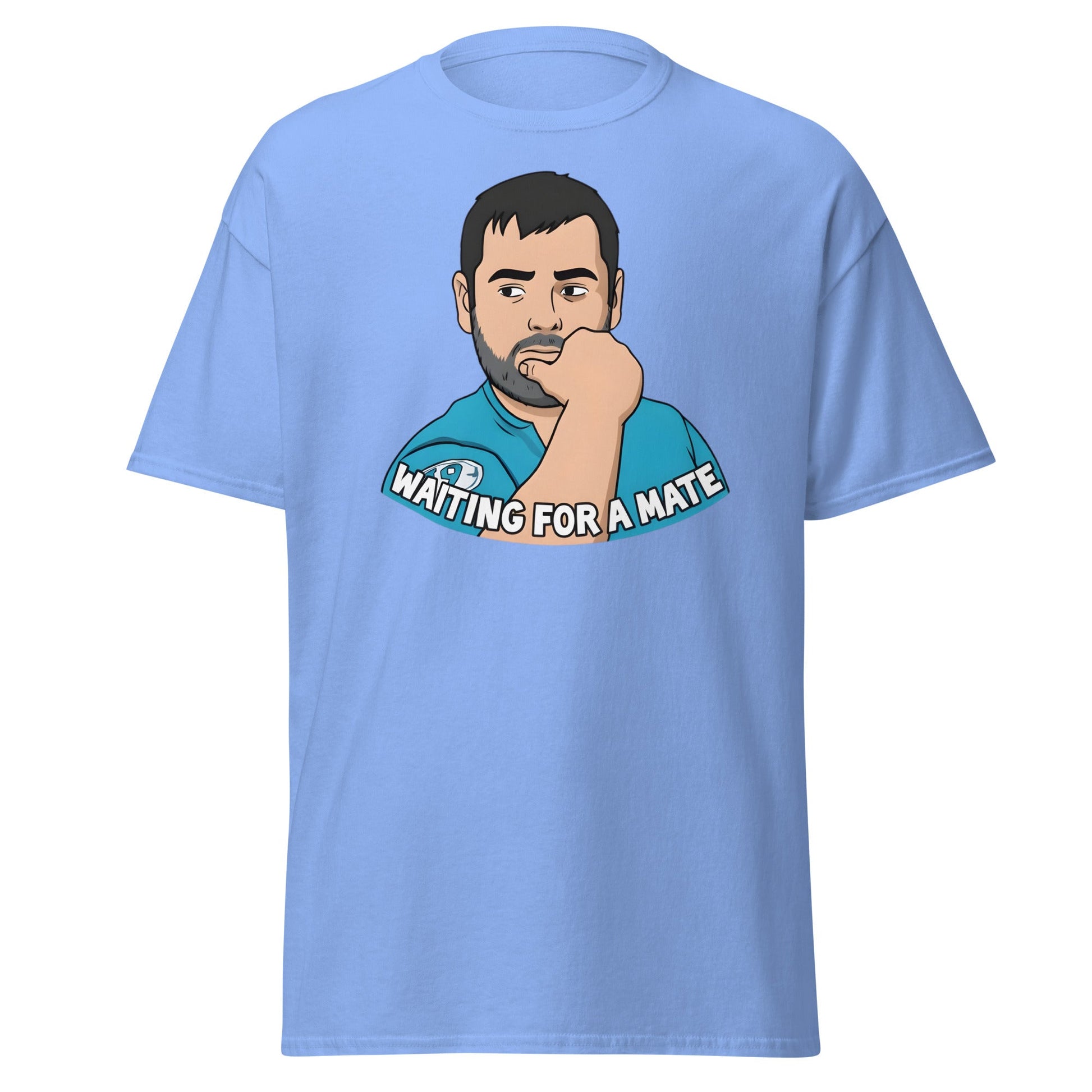 Waiting for a Mate T-Shirt Funny Single Guy Cartoon - Carolina Blue - T-Shirts Online
