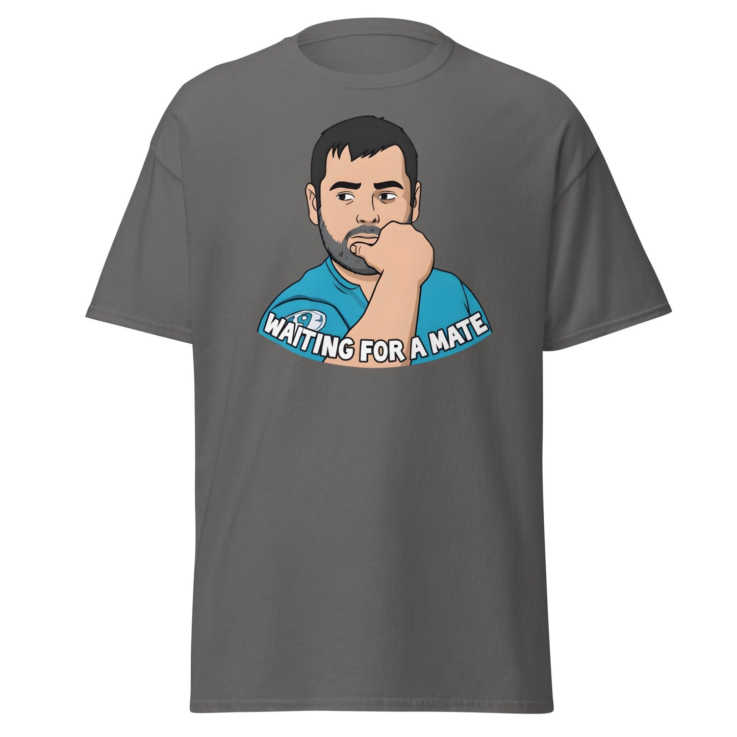 Waiting for a Mate T-Shirt Funny Single Guy Cartoon - Charcoal - T-Shirts Online