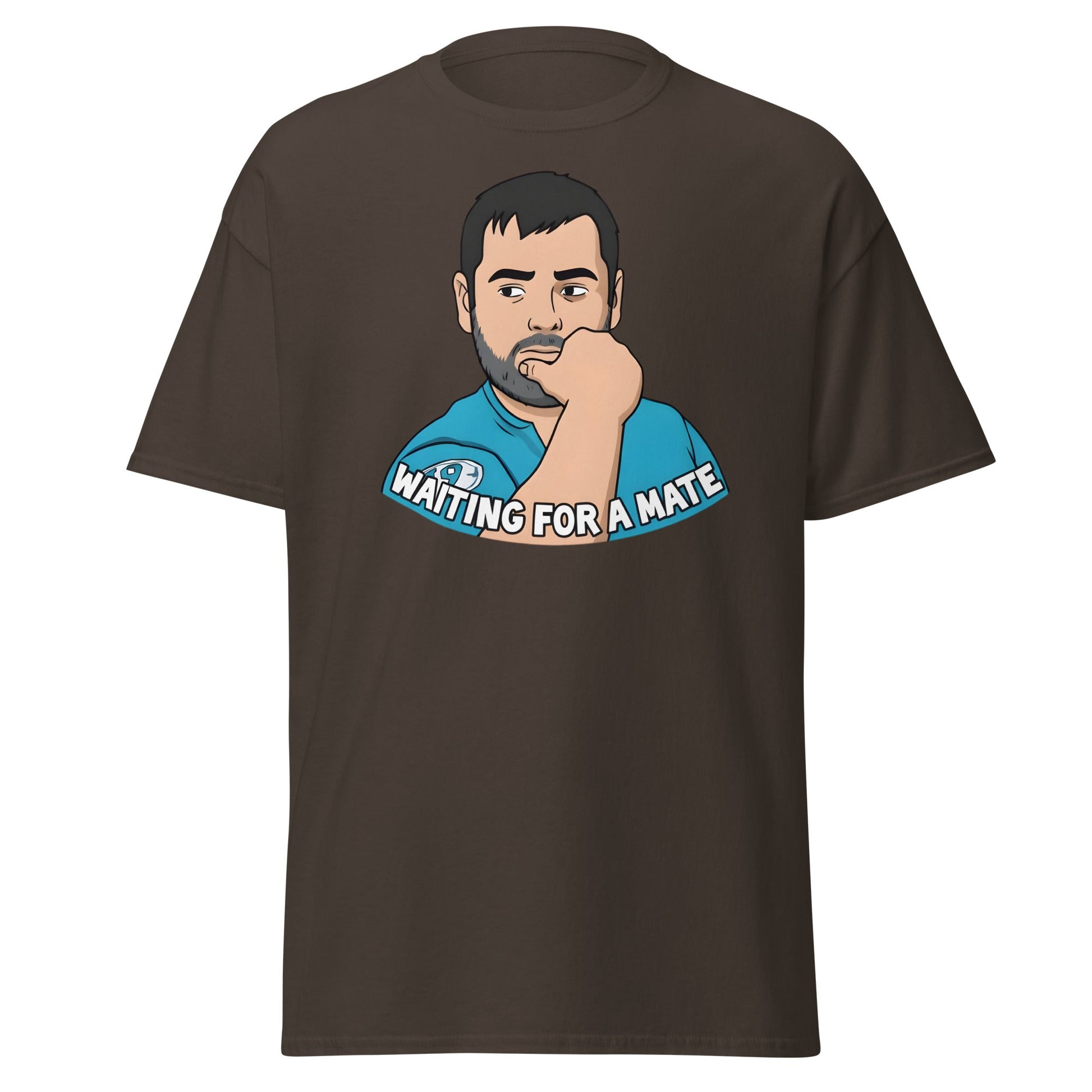 Waiting for a Mate T-Shirt Funny Single Guy Cartoon - Dark Chocolate - T-Shirts Online