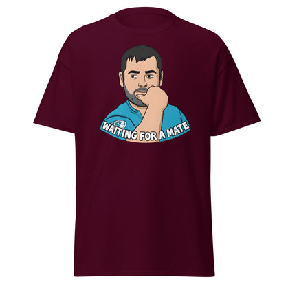 Waiting for a Mate T-Shirt Funny Single Guy Cartoon - Maroon - T-Shirts Online