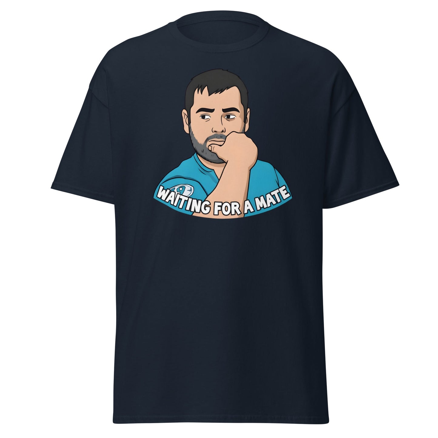 Waiting for a Mate T-Shirt Funny Single Guy Cartoon - Navy - T-Shirts Online