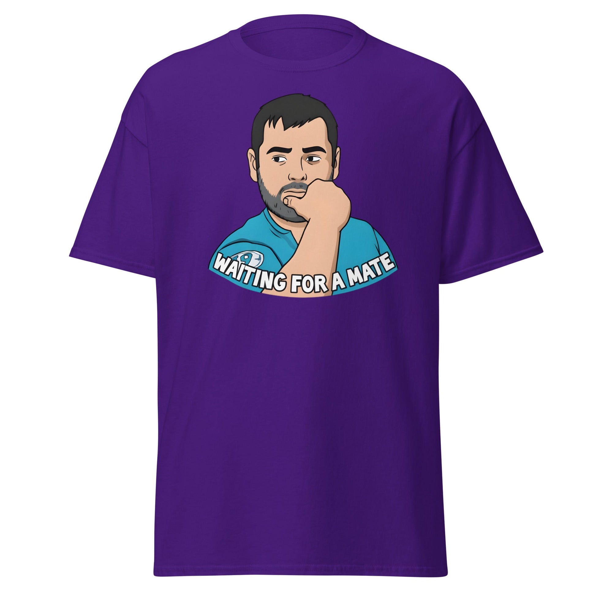 Waiting for a Mate T-Shirt Funny Single Guy Cartoon - Purple - T-Shirts Online