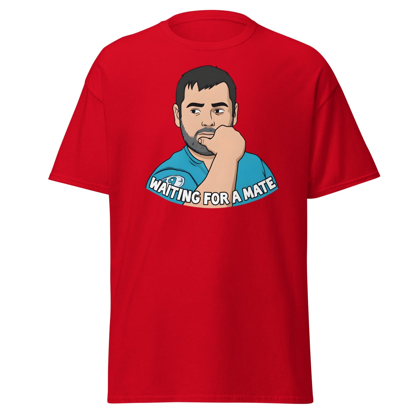 Waiting for a Mate T-Shirt Funny Single Guy Cartoon - Red - T-Shirts Online
