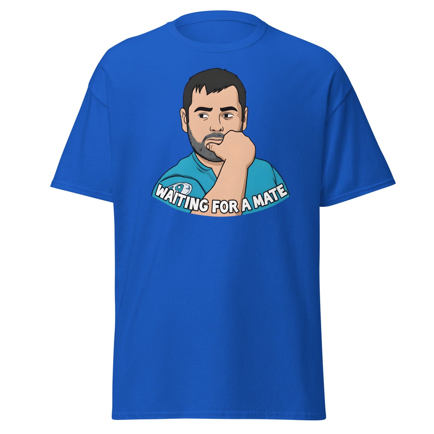 Waiting for a Mate T-Shirt Funny Single Guy Cartoon - Royal - T-Shirts Online