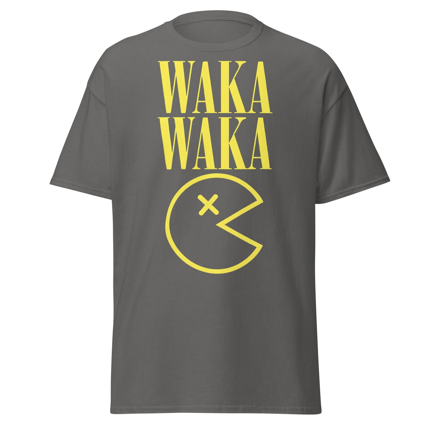 WAKA WAKA Pac - Man Parody T-Shirt | Funny Retro Tee - Charcoal - T-Shirts Online