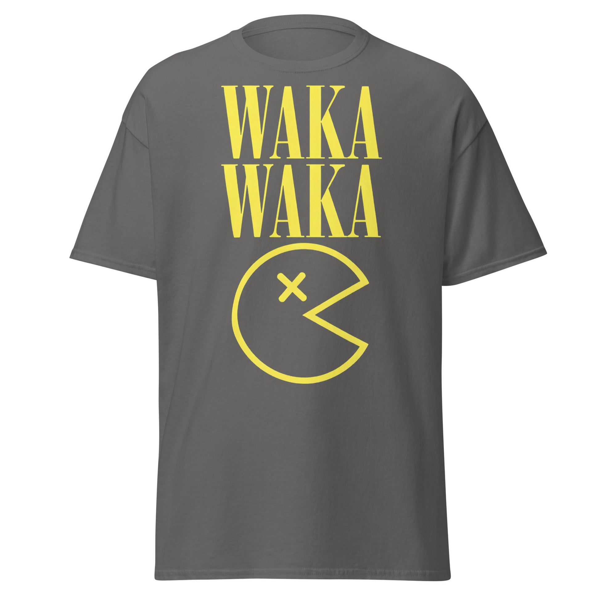 WAKA WAKA Pac - Man Parody T-Shirt | Funny Retro Tee - Charcoal - T-Shirts Online