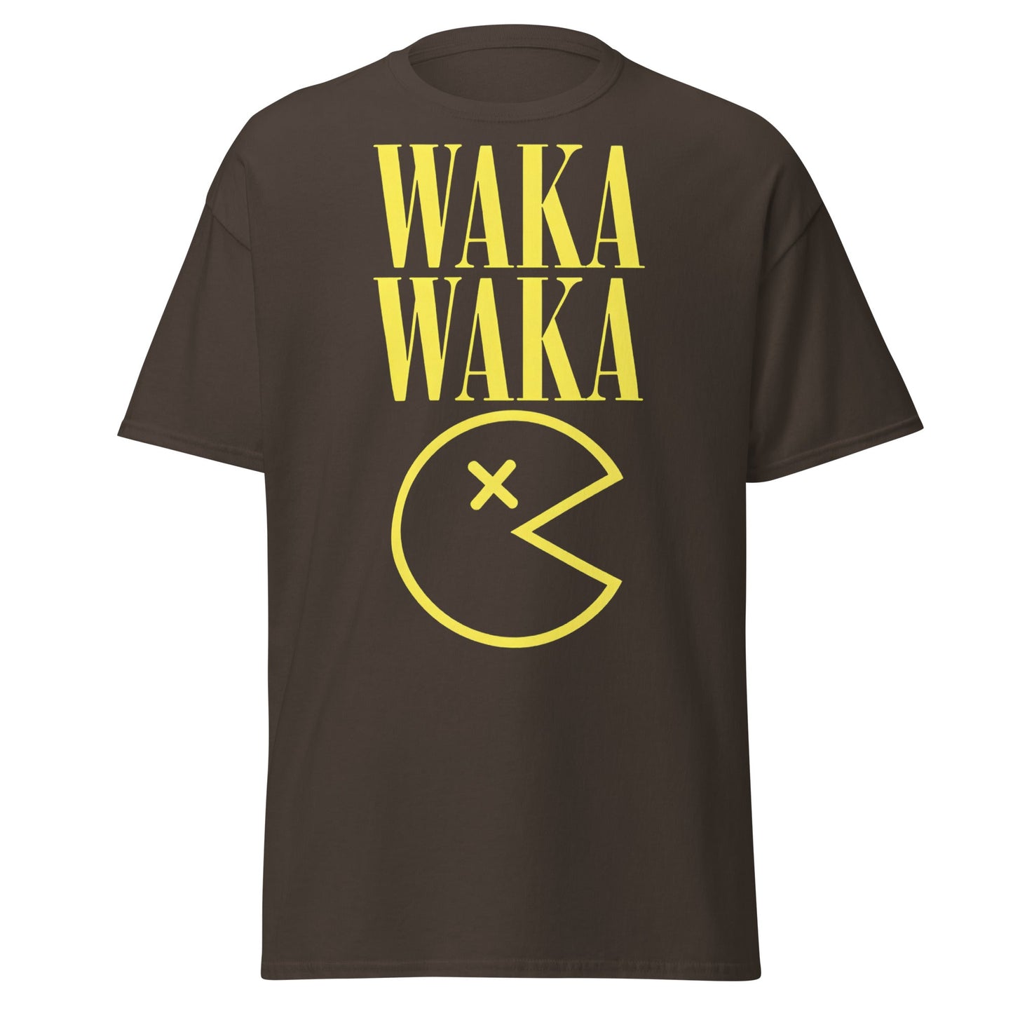WAKA WAKA Pac - Man Parody T-Shirt | Funny Retro Tee - Dark Chocolate - T-Shirts Online