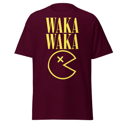 WAKA WAKA Pac - Man Parody T-Shirt | Funny Retro Tee - Maroon - T-Shirts Online
