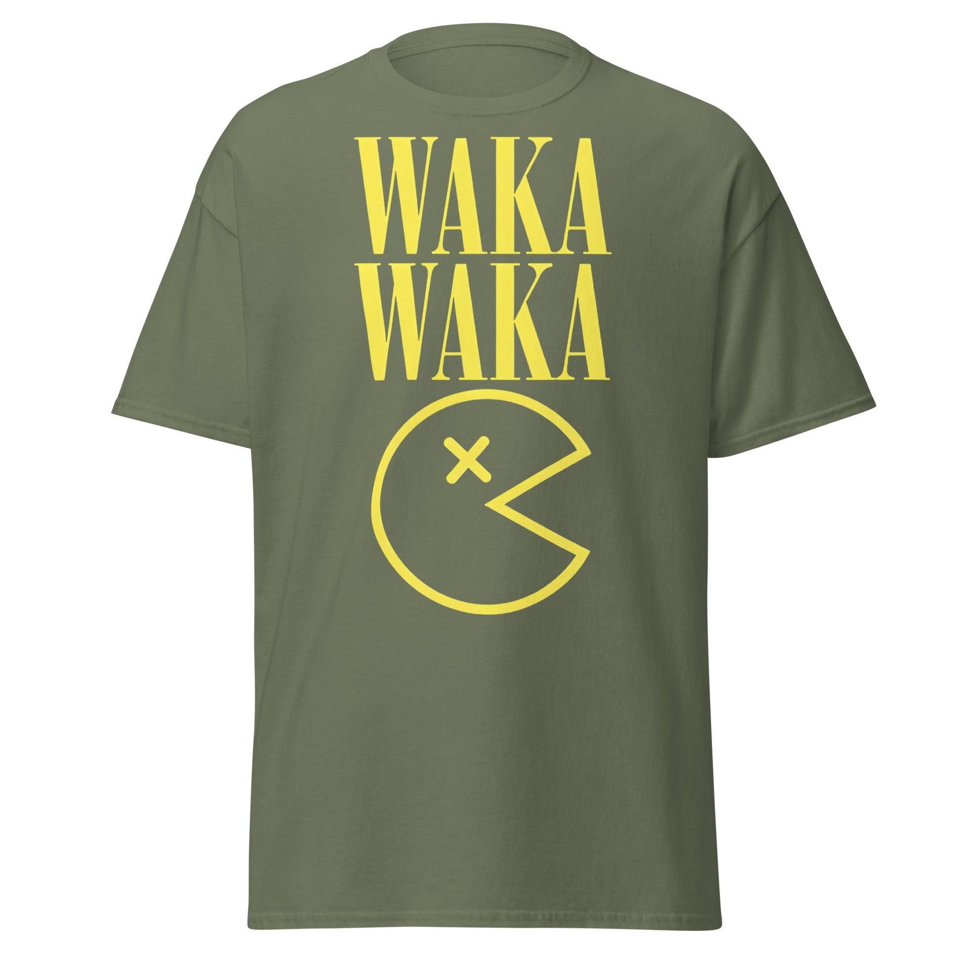WAKA WAKA Pac - Man Parody T-Shirt | Funny Retro Tee - Military Green - T-Shirts Online