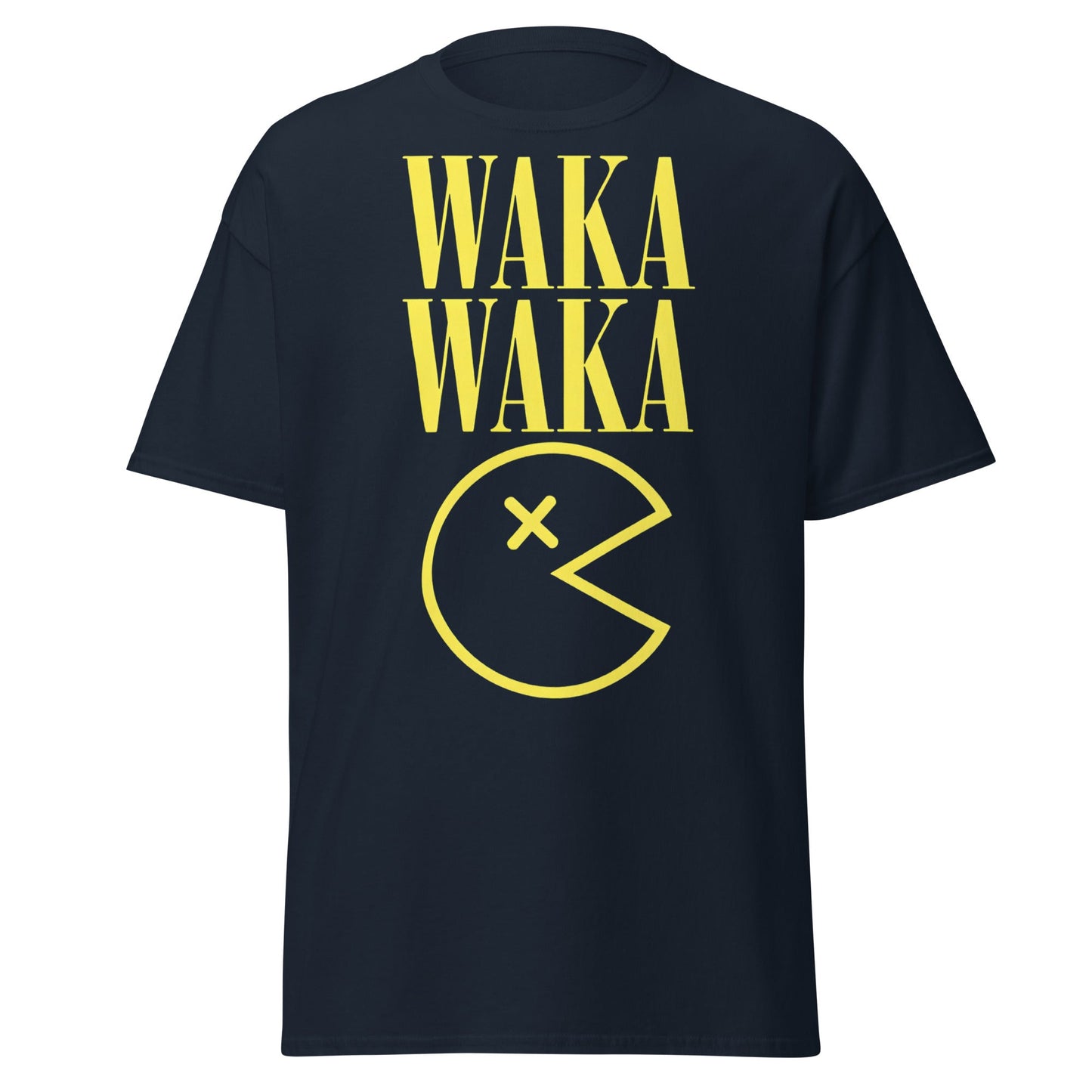 WAKA WAKA Pac - Man Parody T-Shirt | Funny Retro Tee - Navy - T-Shirts Online