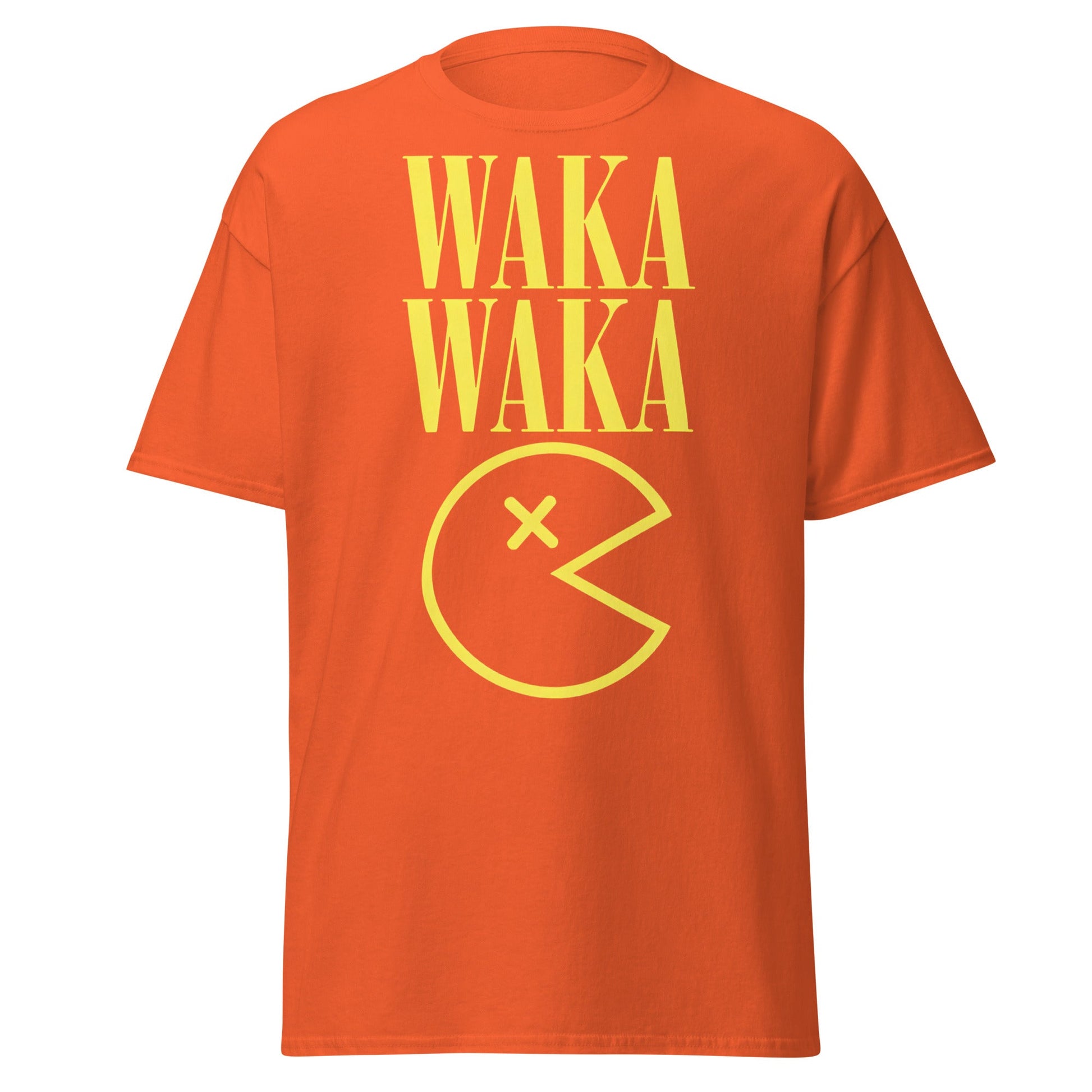 WAKA WAKA Pac - Man Parody T-Shirt | Funny Retro Tee - Orange - T-Shirts Online