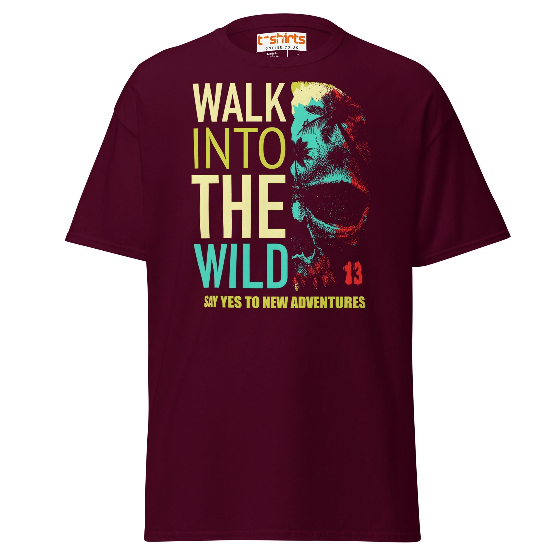 Walk Into The Wild T-Shirt – Adventure Travel Tee - Maroon - T-Shirts Online