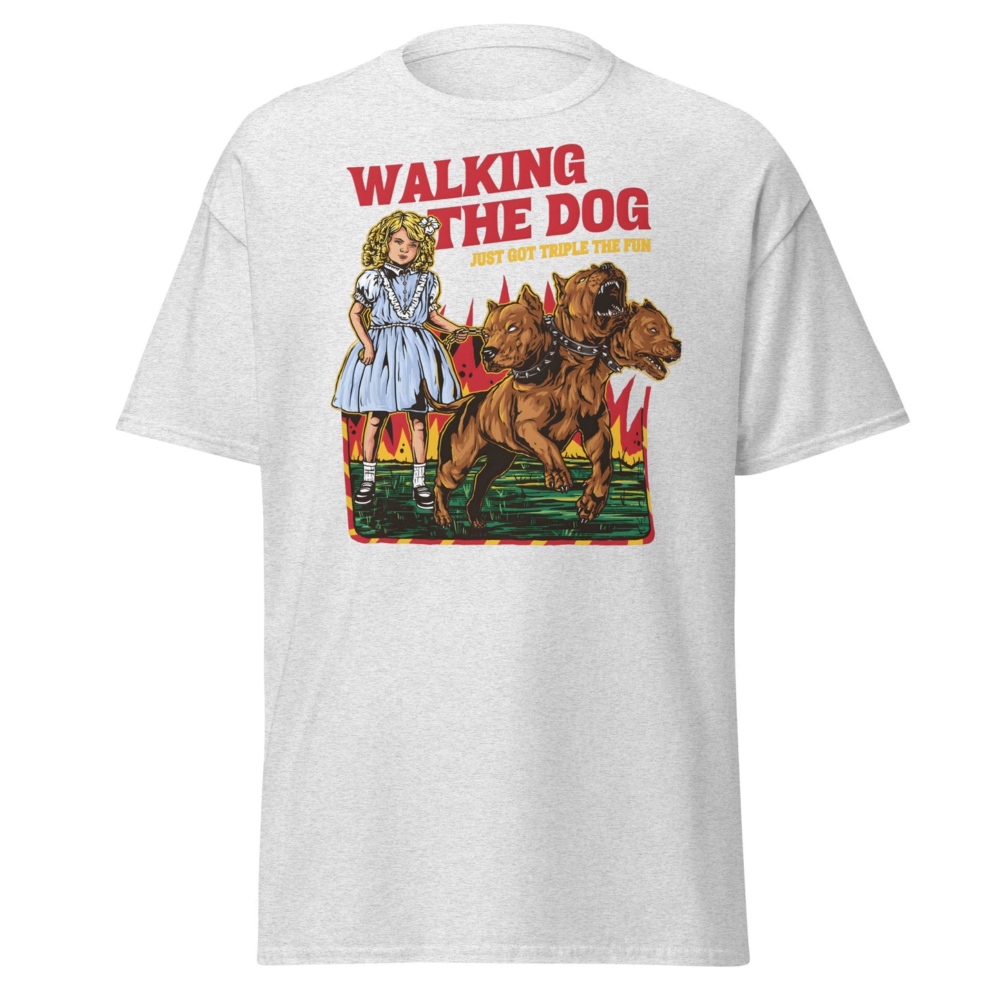 Walking the Dog Triple Fun T-Shirt - Ash - T-Shirts Online
