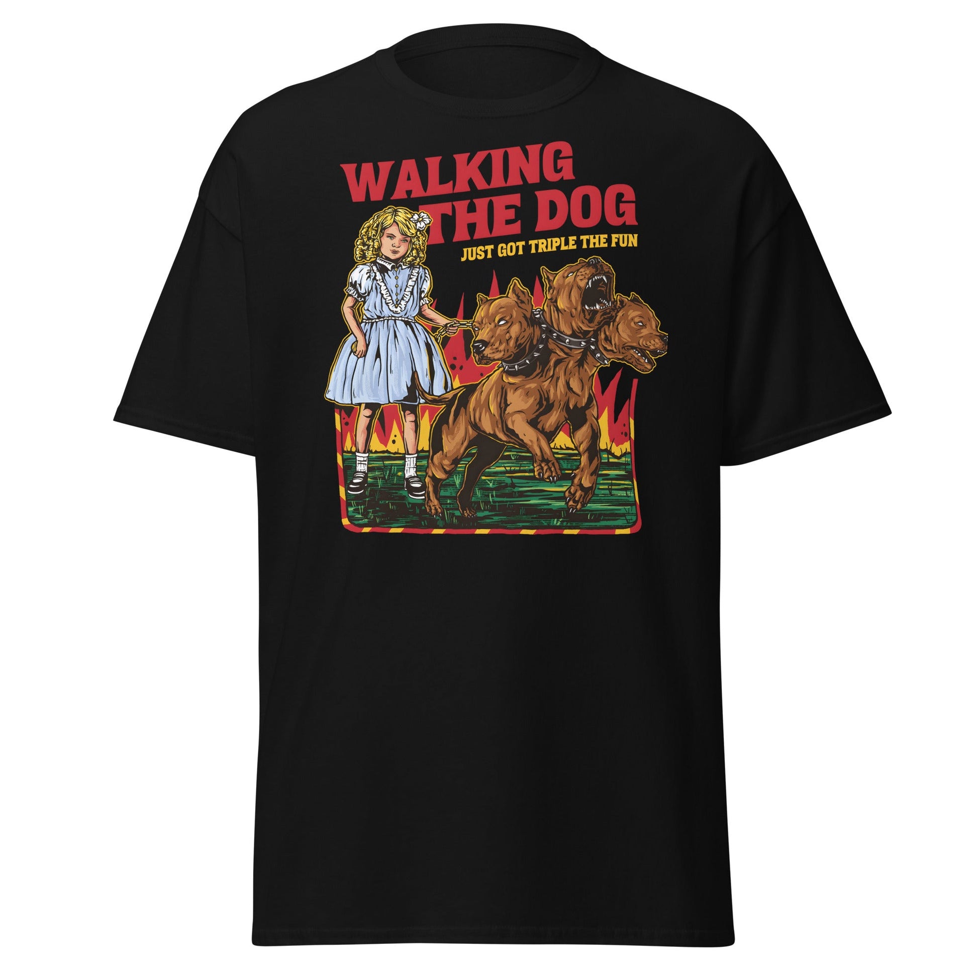 Walking the Dog Triple Fun T-Shirt - Black - T-Shirts Online