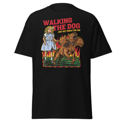 Walking the Dog Triple Fun T-Shirt - Black - T-Shirts Online