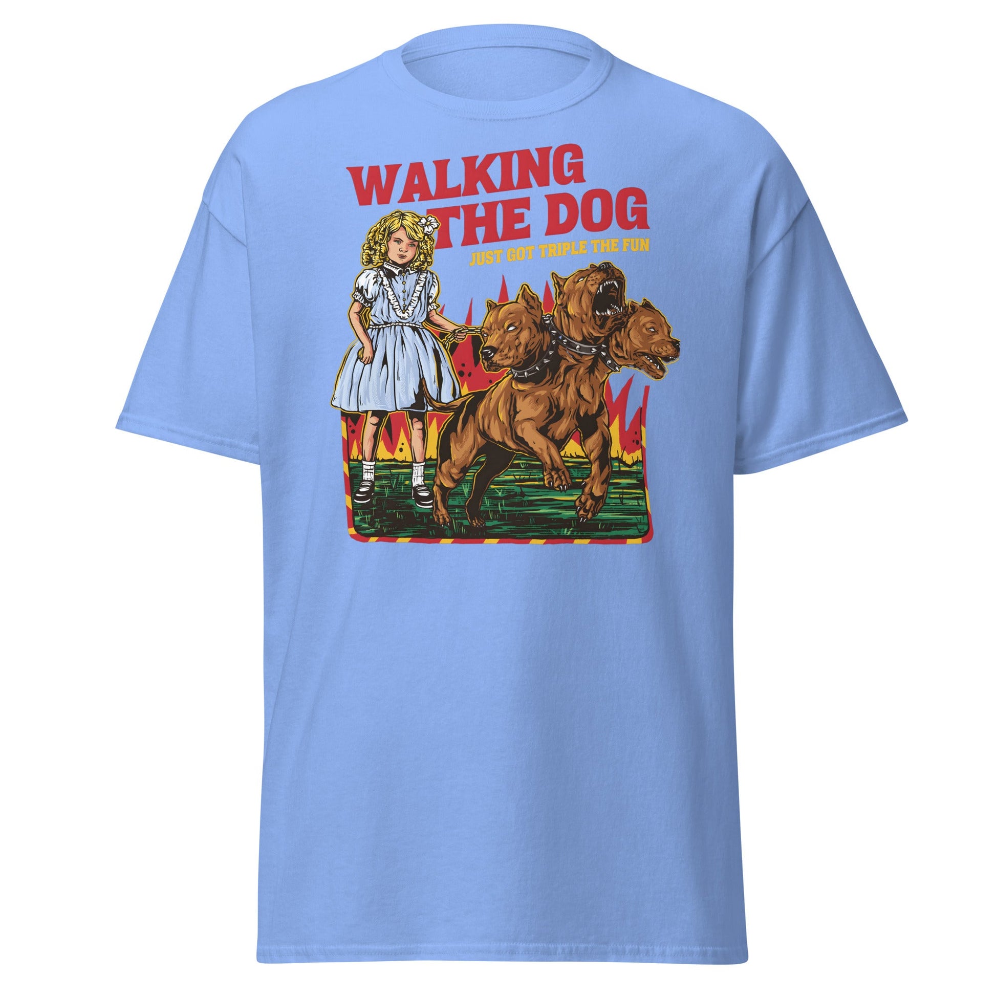 Walking the Dog Triple Fun T-Shirt - Carolina Blue - T-Shirts Online