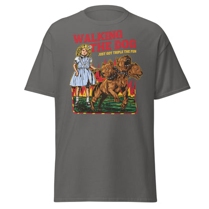 Walking the Dog Triple Fun T-Shirt - Charcoal - T-Shirts Online