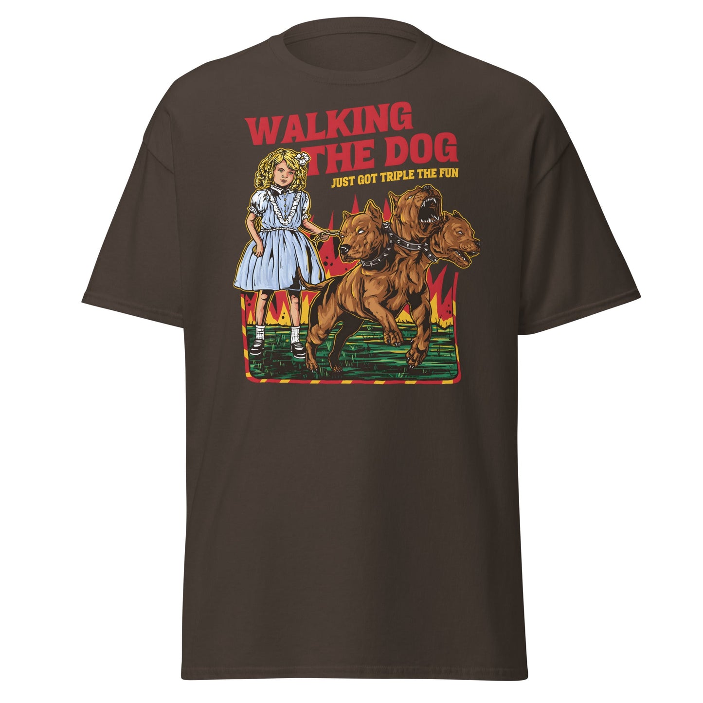 Walking the Dog Triple Fun T-Shirt - Dark Chocolate - T-Shirts Online
