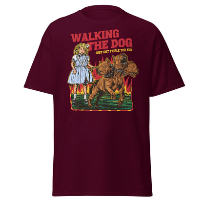 Walking the Dog Triple Fun T-Shirt - Maroon - T-Shirts Online