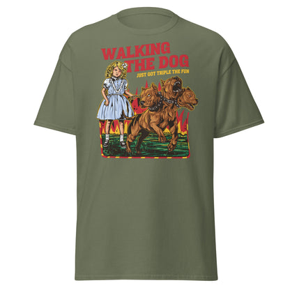 Walking the Dog Triple Fun T-Shirt - Military Green - T-Shirts Online