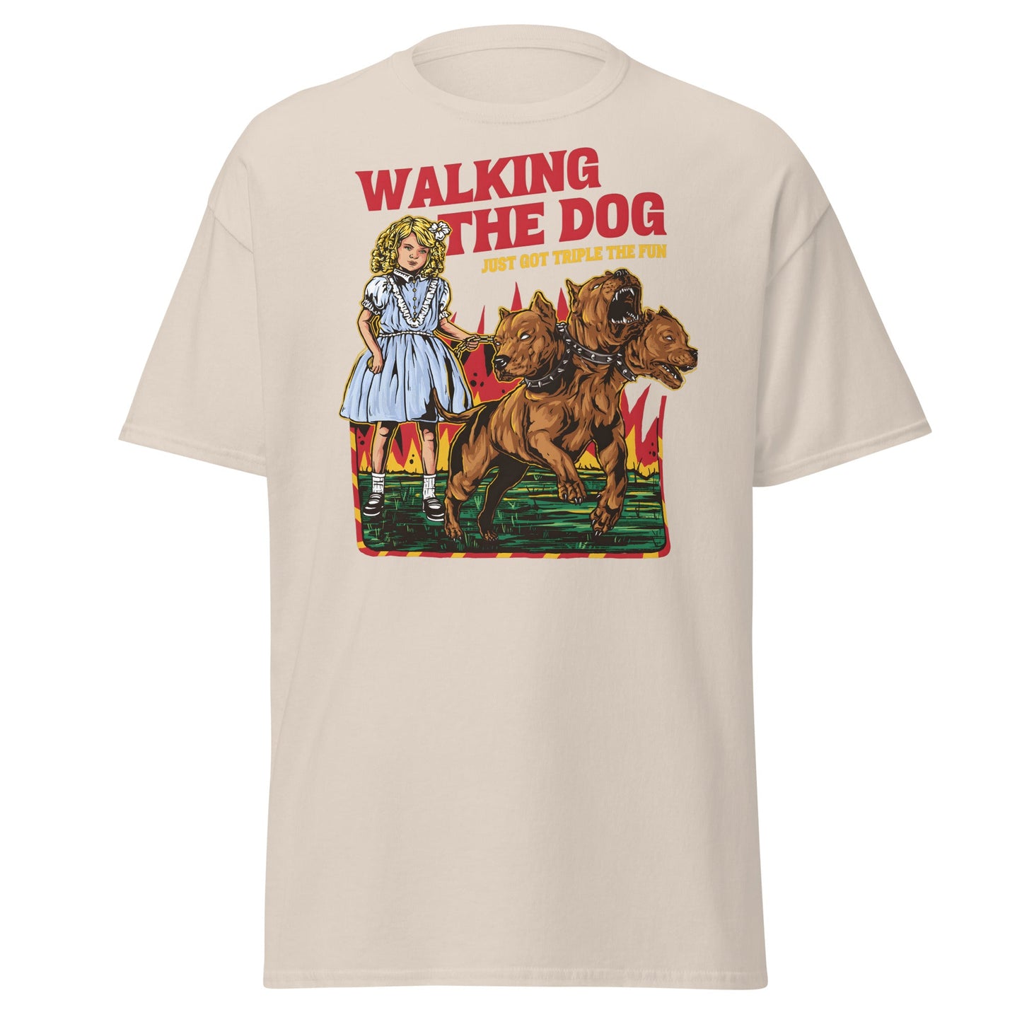 Walking the Dog Triple Fun T-Shirt - Natural - T-Shirts Online