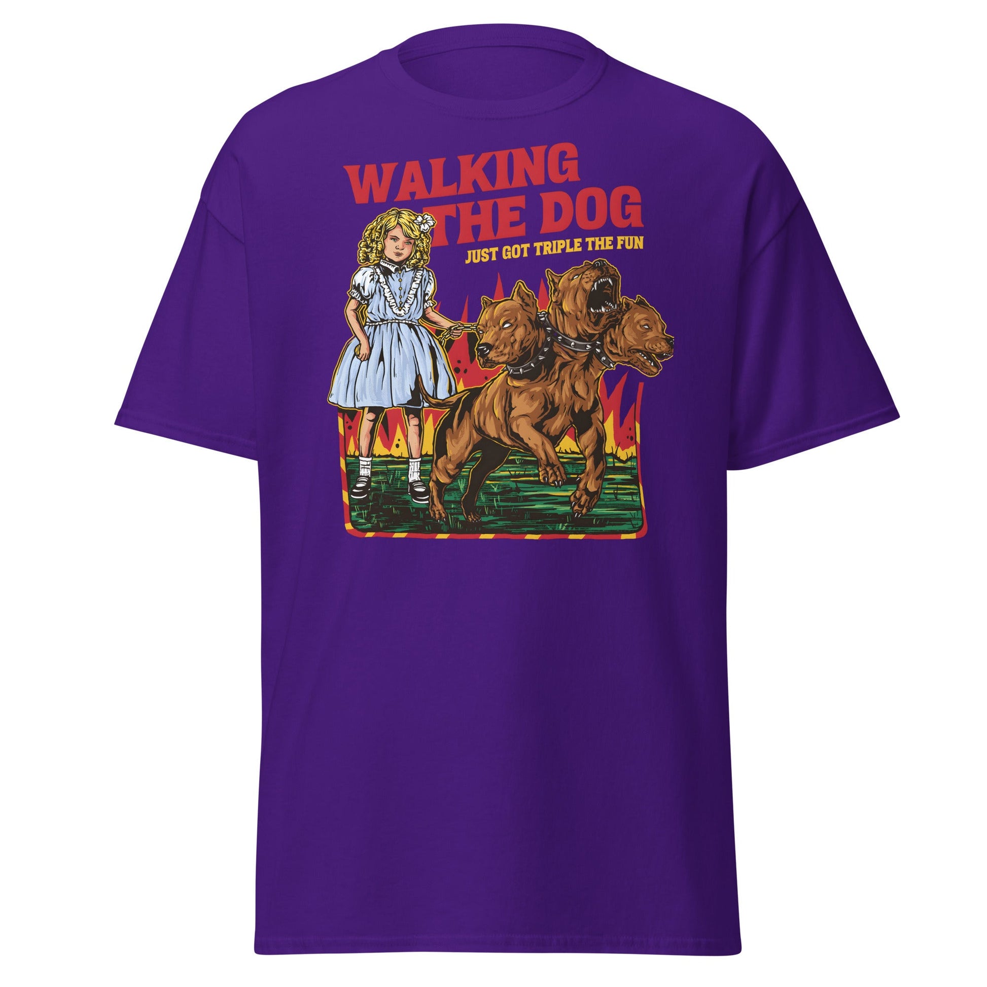 Walking the Dog Triple Fun T-Shirt - Purple - T-Shirts Online