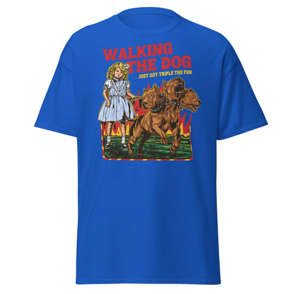 Walking the Dog Triple Fun T-Shirt - Royal - T-Shirts Online