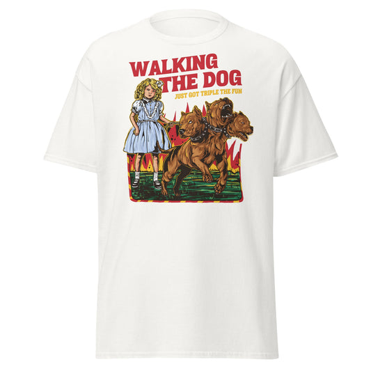 Walking the Dog Triple Fun T-Shirt - White - T-Shirts Online