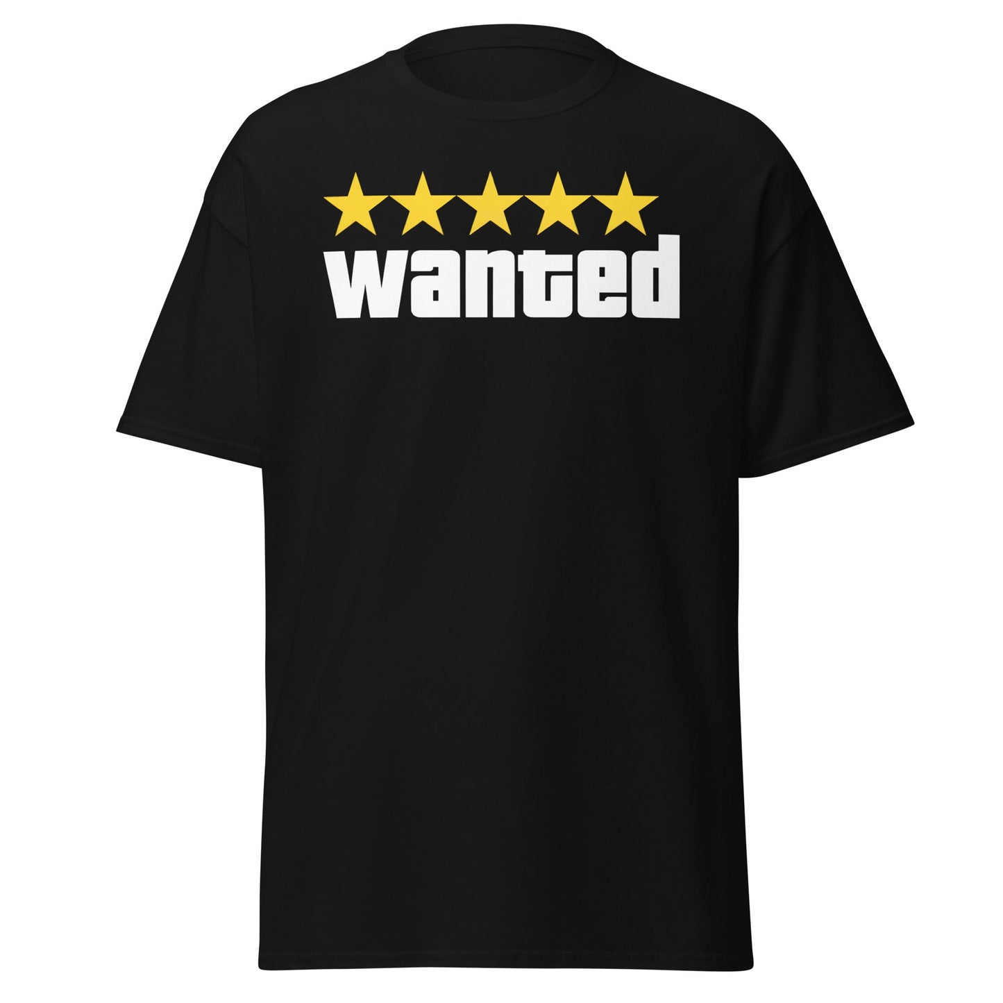 Wanted 5 Stars T-Shirt - GTA Game Parody Tee - Black - T-Shirts Online