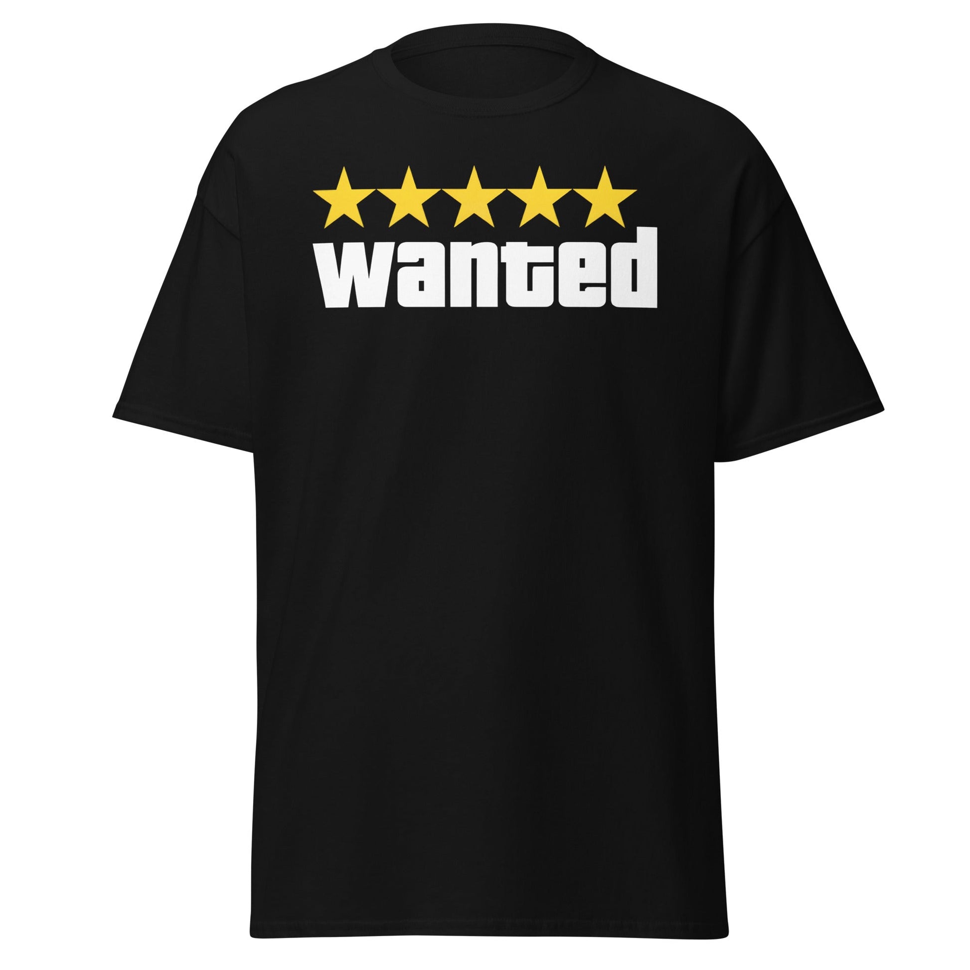 Wanted 5 Stars T-Shirt - GTA Game Parody Tee - Black - T-Shirts Online