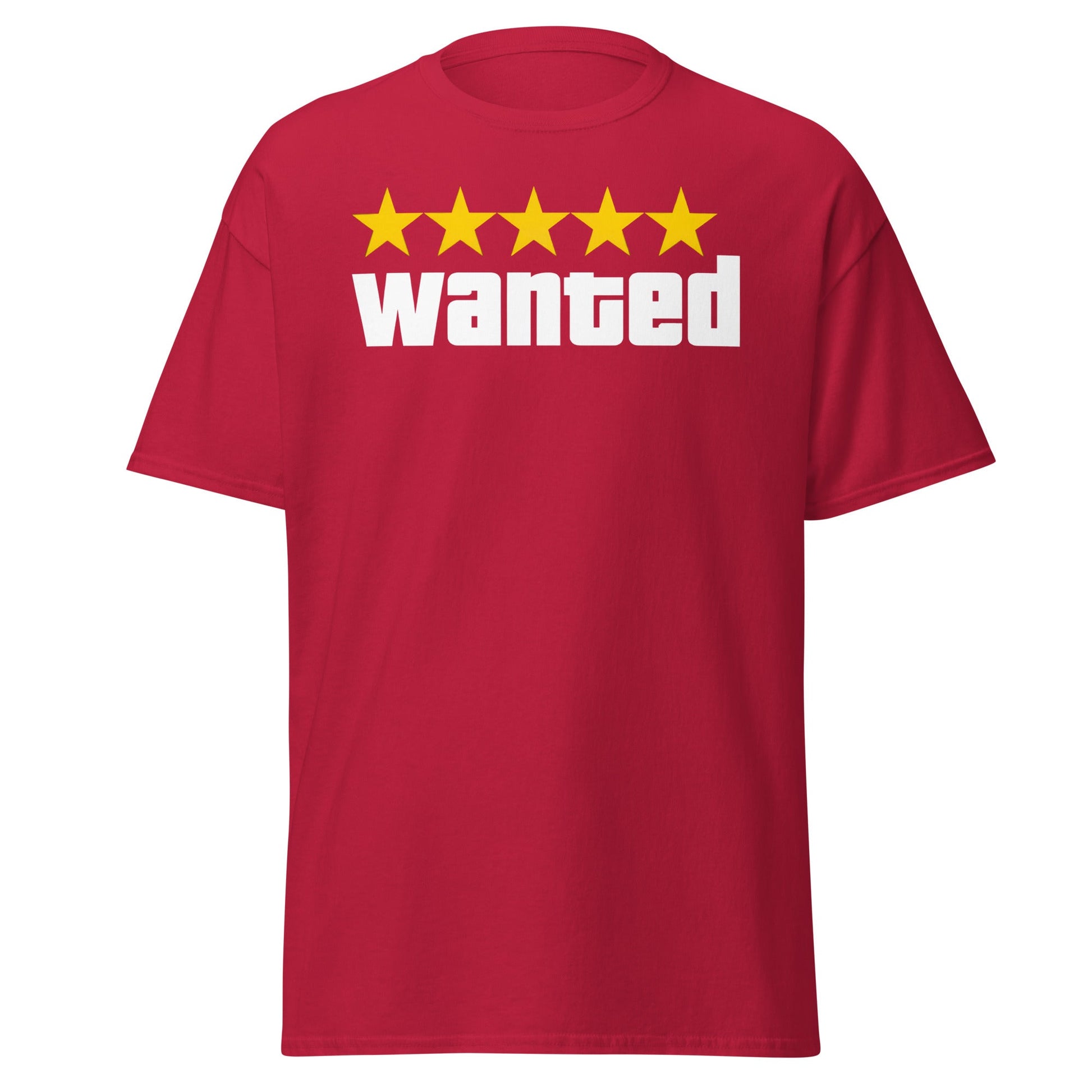 Wanted 5 Stars T-Shirt - GTA Game Parody Tee - Cardinal - T-Shirts Online