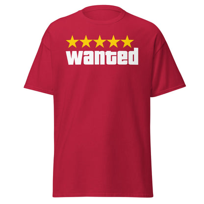 Wanted 5 Stars T-Shirt - GTA Game Parody Tee - Cardinal - T-Shirts Online