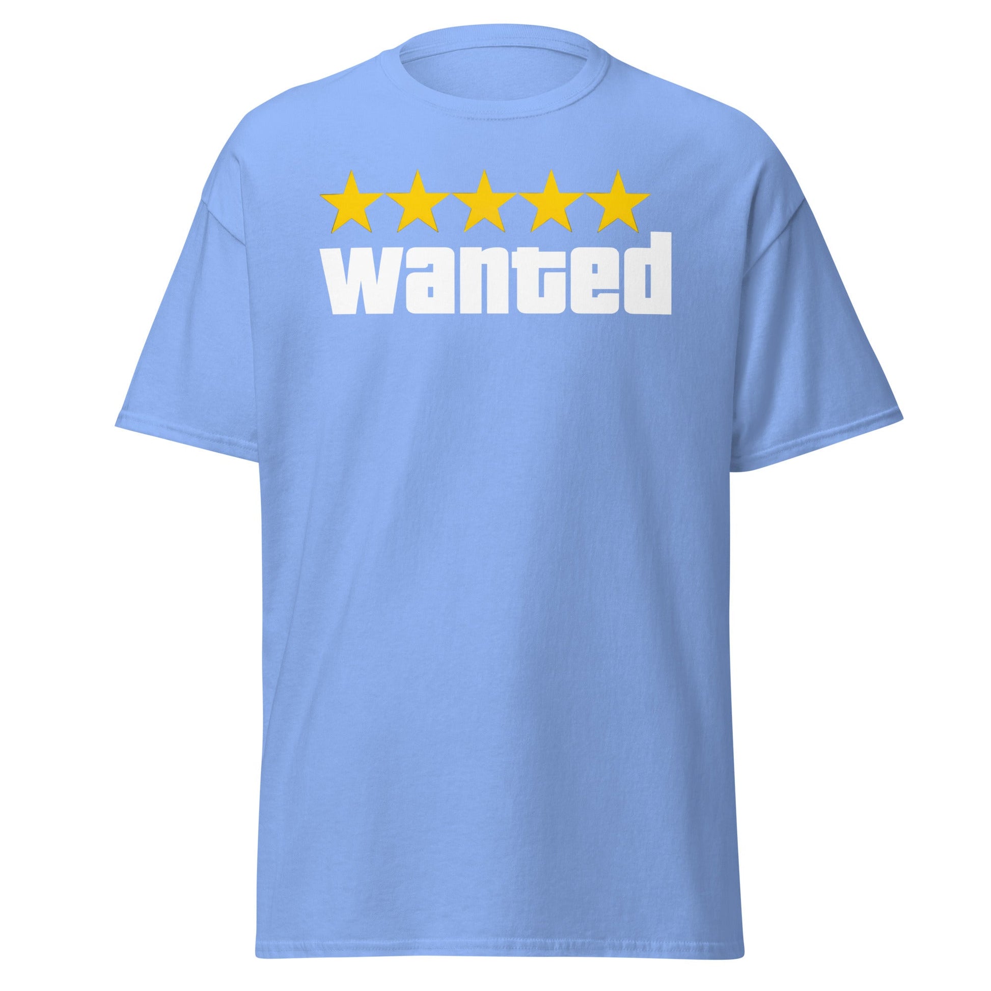 Wanted 5 Stars T-Shirt - GTA Game Parody Tee - Carolina Blue - T-Shirts Online
