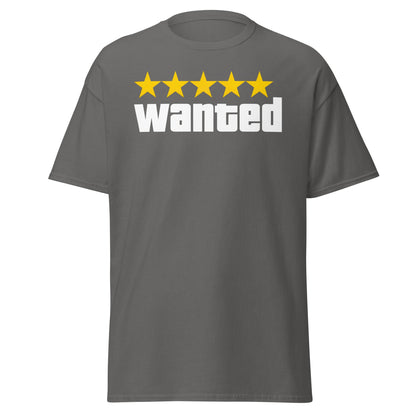 Wanted 5 Stars T-Shirt - GTA Game Parody Tee - Charcoal - T-Shirts Online