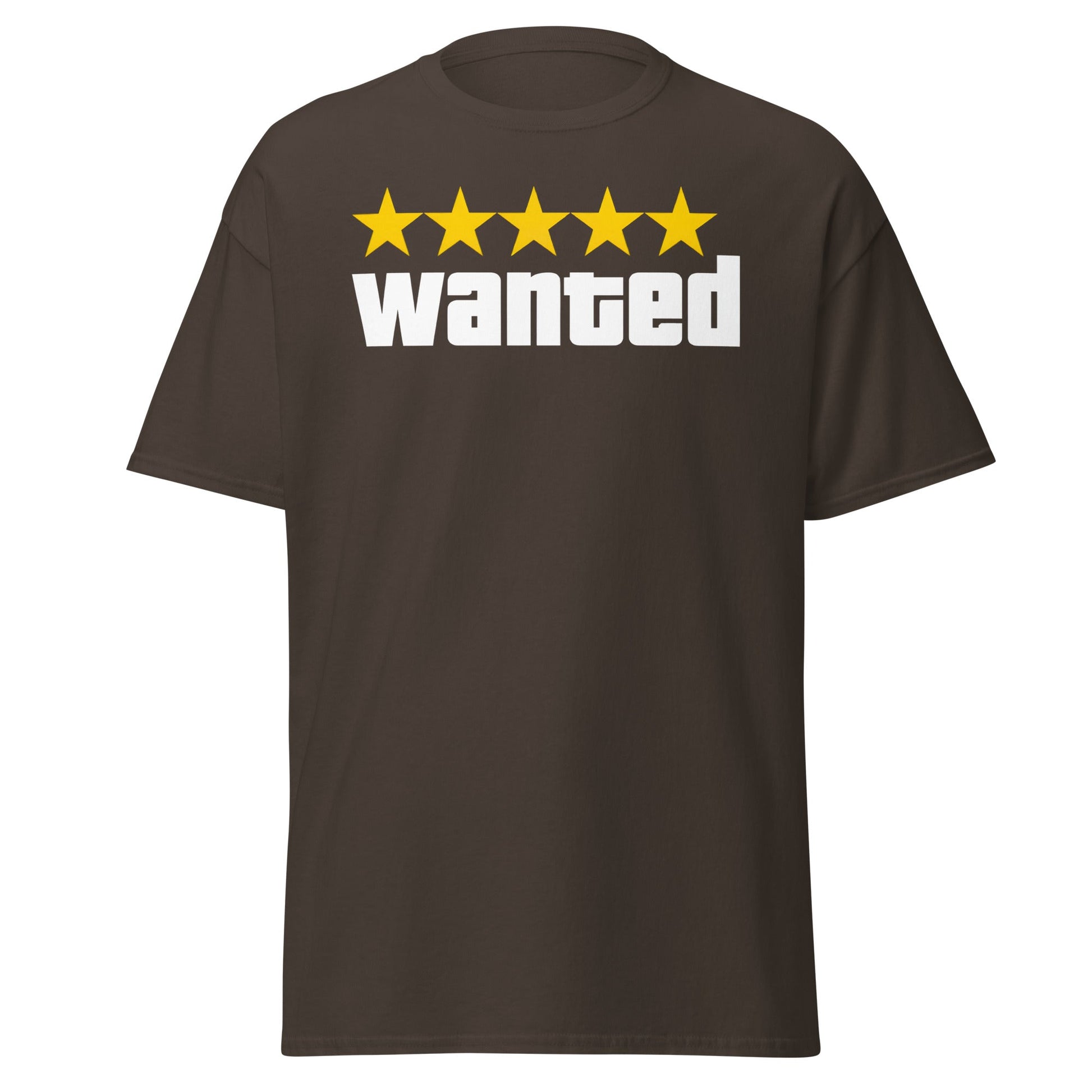 Wanted 5 Stars T-Shirt - GTA Game Parody Tee - Dark Chocolate - T-Shirts Online
