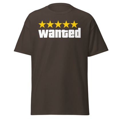 Wanted 5 Stars T-Shirt - GTA Game Parody Tee - Dark Chocolate - T-Shirts Online