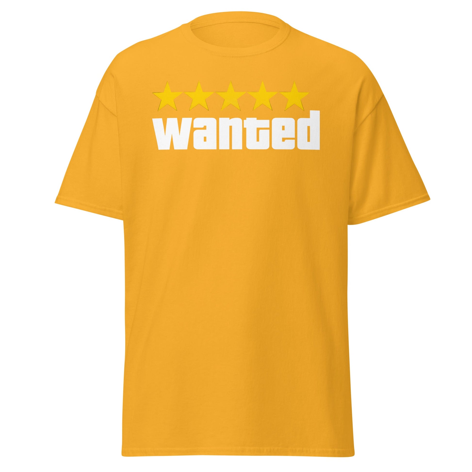 Wanted 5 Stars T-Shirt - GTA Game Parody Tee - Gold - T-Shirts Online