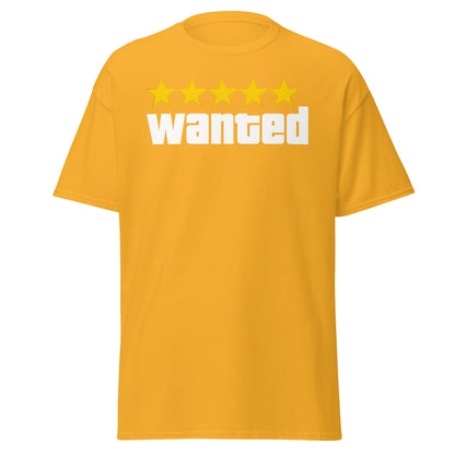 Wanted 5 Stars T-Shirt - GTA Game Parody Tee - Gold - T-Shirts Online