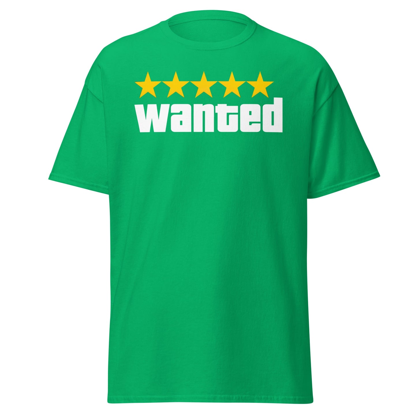 Wanted 5 Stars T-Shirt - GTA Game Parody Tee - Irish Green - T-Shirts Online