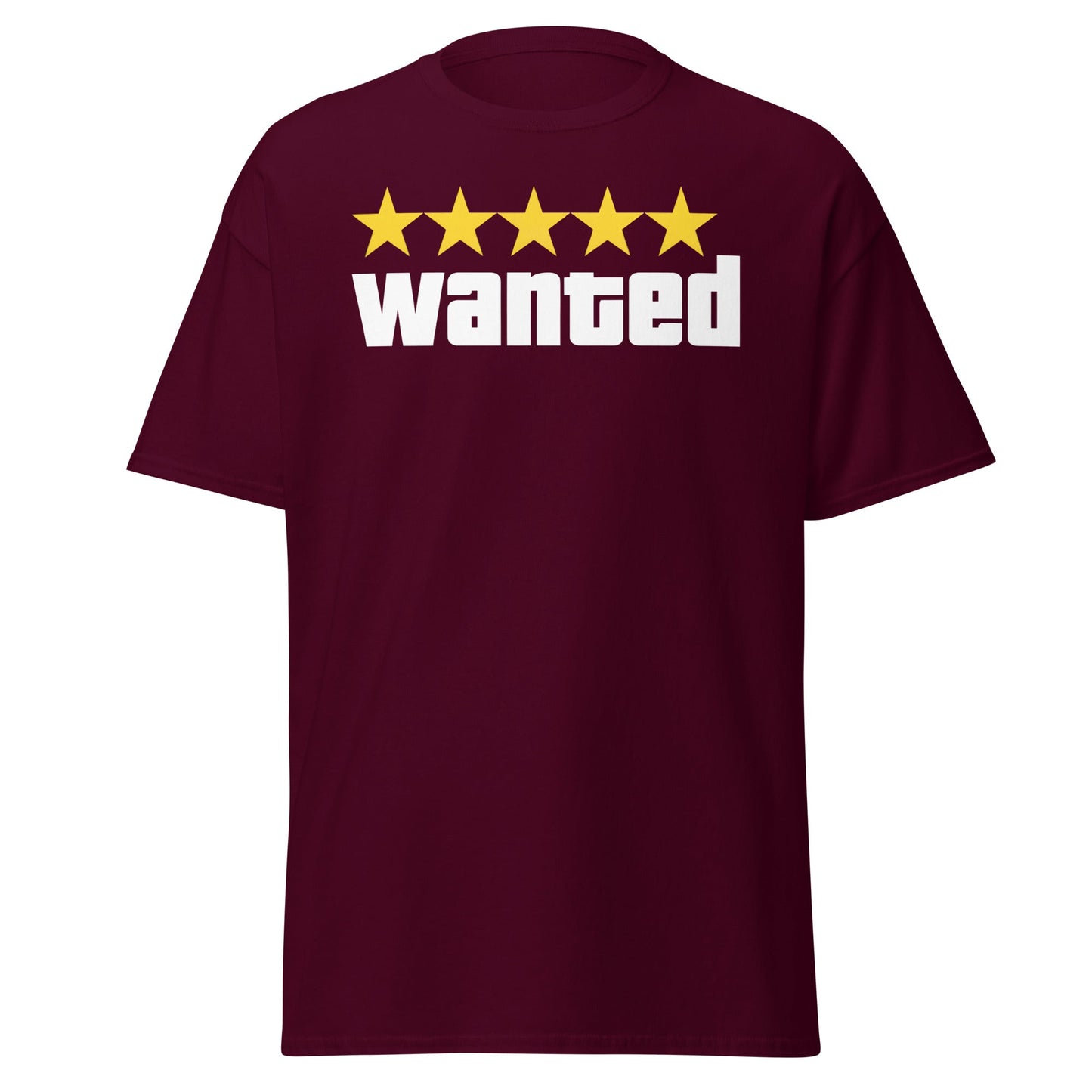 Wanted 5 Stars T-Shirt - GTA Game Parody Tee - Maroon - T-Shirts Online
