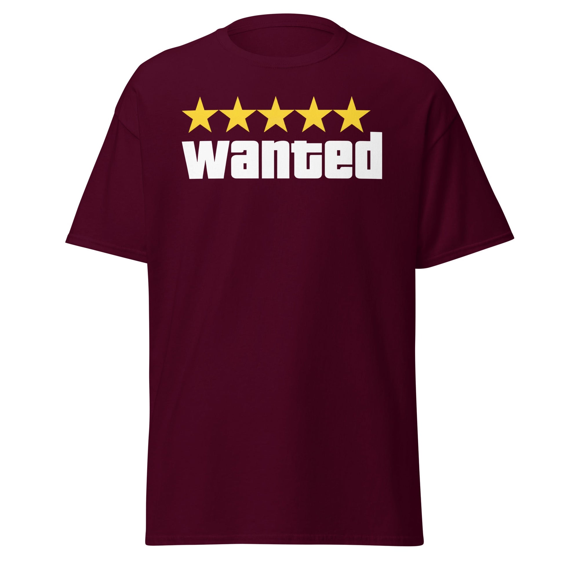 Wanted 5 Stars T-Shirt - GTA Game Parody Tee - Maroon - T-Shirts Online