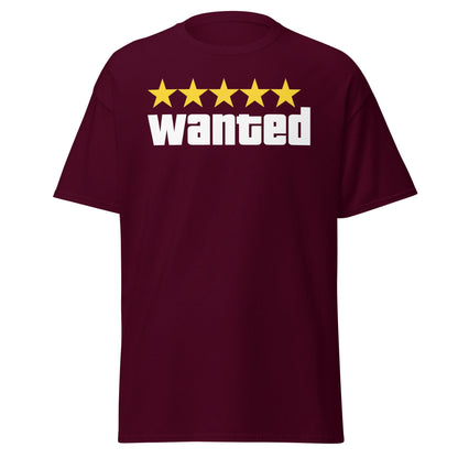 Wanted 5 Stars T-Shirt - GTA Game Parody Tee - Maroon - T-Shirts Online