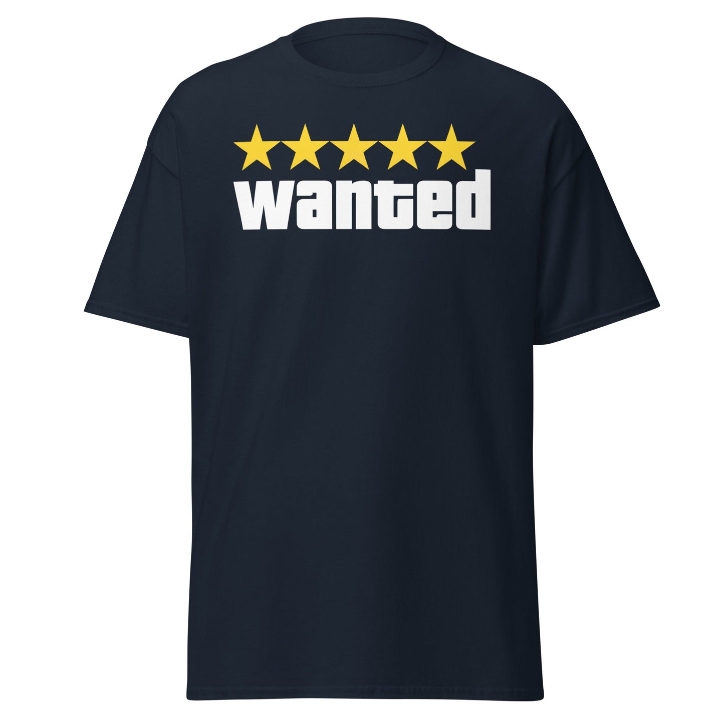 Wanted 5 Stars T-Shirt - GTA Game Parody Tee - Navy - T-Shirts Online