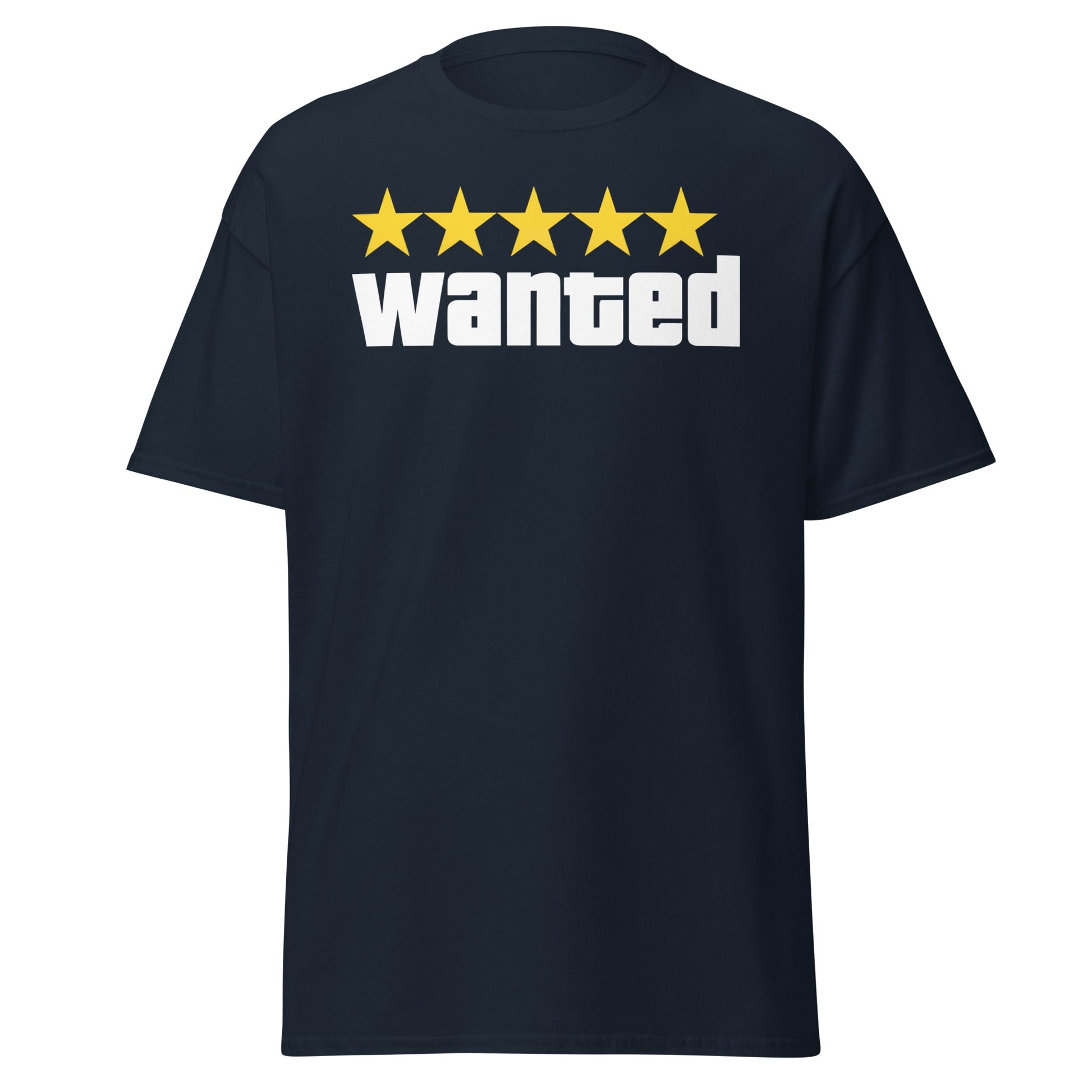 Wanted 5 Stars T-Shirt - GTA Game Parody Tee - Navy - T-Shirts Online