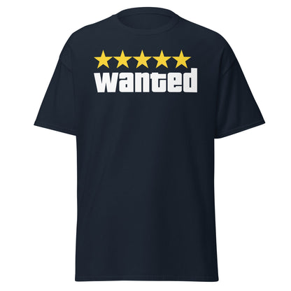 Wanted 5 Stars T-Shirt - GTA Game Parody Tee - Navy - T-Shirts Online